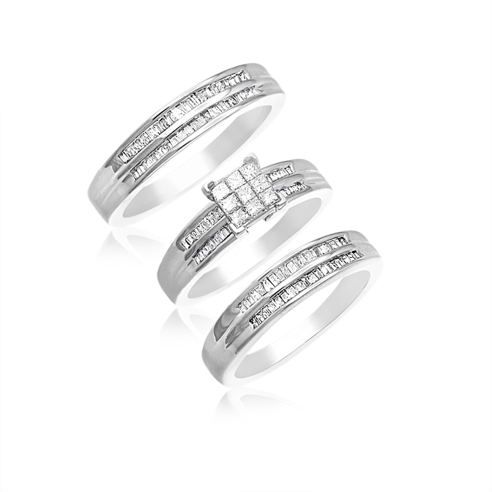 Details about 1.10ct HIS  HER 3pcs ENGAGEMENT  WEDDING RING SET 14K