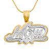 14k Yellow Gold Dual Layer Charm Pendant w/ Overtop "Mom" Design in White Gold Accent - SKU:50-32