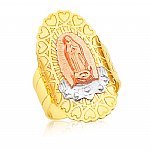 Ladies 14K Gold Bonded /  Gold Over Silver Tri-Color Fancy Ring with Virgin Guadalupe - SKU: GB 001-02