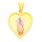 14K Gold Bonded /  Gold Over Silver Tri-Color Heart with Guadalupe Pendant - SKU: GB 005-23