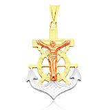 14K Gold Bonded /  Gold Over Silver Tri-Color Cross with Anchor Pendant - SKU: GB 005-06