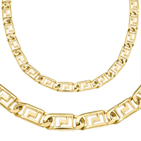 14K Yellow Gold Greek Design Solid Link Chain & Matching Bracelet  8.0 mm - SKU:11-6