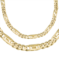 14K Yellow Gold Solid Link Chain & Matching Bracelet  8.0 mm - SKU:11-8