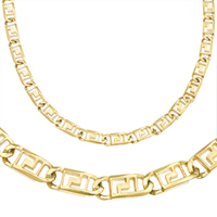 14K Yellow Gold Solid Link Chain & Matching Bracelet  7.0 mm - SKU:11-9