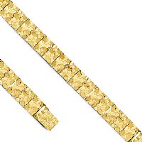 14K Solid Yellow Gold Men's Nugget Bracelet. 14.30mm Wide, 8.5" Inches Long. - SKU:110-10