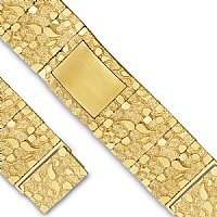 14K Solid Yellow Gold Men's Nugget ID Plate Bracelet. 38.60mm Wide, 8.5" Inches Long. - SKU:110-1