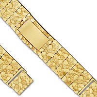 14K Solid Yellow Gold Men's Nugget ID Plate Bracelet. 29.30mm Wide, 8.5" Inches Long. - SKU:110-2