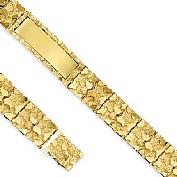 14K Solid Yellow Gold Men's Nugget ID Plate Bracelet. 14.70mm Wide, 8.25" Inches Long. - SKU:110-5
