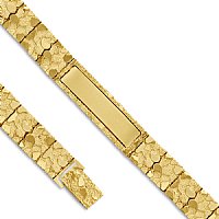 14K Solid Yellow Gold Men's Nugget ID Plate Bracelet. 12.10mm Wide, 8.25" Inches Long. - SKU:110-6