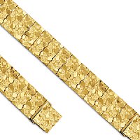 14K Solid Yellow Gold Men's Nugget Bracelet. 22.10mm Wide, 8.5" Inches Long. - SKU:110-9