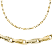14K Two-Tone Gold Solid Bullet Chain & Matching Bracelet 4.0 mm - SKU:12-11