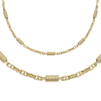 14K Two-Tone Gold Solid Bullet Chain & Matching Bracelet 5.0 mm - SKU:12-12