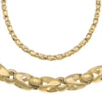 14K Two-Tone Gold Solid Bullet Chain & Matching Bracelet 6.0 mm - SKU:12-4