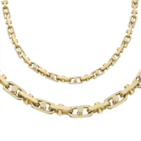 14K Two-Tone Gold Solid Bullet Chain & Matching Bracelet 6.0 mm - SKU:12-5