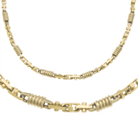 14K Two-Tone Gold Solid Bullet Chain & Matching Bracelet 5.0 mm - SKU:12-9