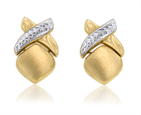 14K Gold Hollow X-O Earrings Accented with Rhodium Diamond Cut Facets 12.0mm Wide- SKU:184-01