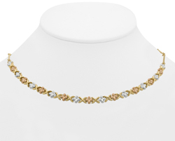 14K Tri-Color Gold Hollow X-O Necklace Beautifully Designed with Multi Color Flowers 6.0mm Wide- SKU:184-05