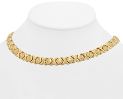 14K Yellow Gold Diamond Cut X-O Stampato Necklace 10.0mm Wide - SKU:185-02