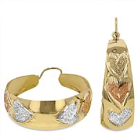 Ladies14K Tri-color Gold Hi Polish Laser / Diamond cut Bangle Earrings 32.0mm in Diameter - SKU:209-03