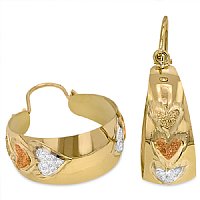 Ladies14K Tri-color Gold Hi Polish Laser / Diamond cut Bangle Earrings 23.10mm in Diameter - SKU:209-04