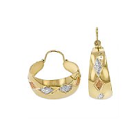 Ladies14K Tri-color Gold Hi Polish Laser / Diamond cut Bangle Earrings 18.0mm in Diameter - SKU:209-06