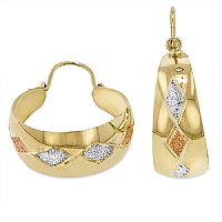 Ladies14K Tri-color Gold Hi Polish Laser / Diamond cut Bangle Earrings 23.0mm in Diameter - SKU:209-07