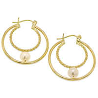 Ladies 14K Yellow Gold Cultured Freshwater Pearl Earring 27.0mm Wide - SKU:231-03