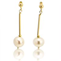 Ladies 14K Yellow Gold Cultured Freshwater Pearl Earring - SKU:262-08