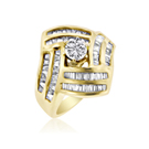 14K Yellow Gold Channel Set Baguettes 1.40ct. & Round Center Stone 0.55ct. Diamonds 1.95ct.tdw - SKU:335-01