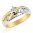 14K Two Tone Diamond Solitaire With Round Channel Set Side Diamonds 0.35ct. Tdw  - SKU:337-11