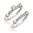 Ladies 14K White Gold Two Piece Engagement Ring With Yellow Gold Accents 0.78ct. Tdw  - SKU:338-18