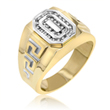 Men's 14K Two-Tone Ring With Channel Set Round Diamonds Accented with Greek Design on Both Sides 0.45ct.  - SKU:340-06
