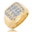 Men's 14K Yellow Gold Invisible Princess Cut Diamond Ring 3.15ct.  - SKU:341-05