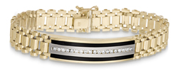 Men's 14K Yellow Gold Diamond Bracelet Accented with Two Rows of Onyx 0.65ct.  - SKU:342-11