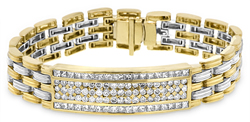 Men's 14K Two Tone Princess Cut & Round Diamond Bracelet 6.20ct. tdw- SKU:343-06