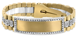 Men's 14K Two Tone "Rolex Style" Pave Set Round Diamond ID Bracelet 3.0ct. tdw- SKU:343-10