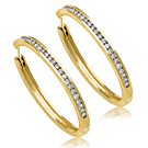 Ladies 14k Yellow Gold Diamond Hoop Earrings 0.50 ct. 2.4mm Thick & 28.3mm in Diameter - SKU:347-03
