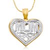 14k Yellow Gold Dual Layer Heart Charm Pendant w/ Overtop "MOM" Design in White Gold Accent - SKU:50-28