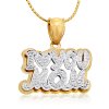 14k Yellow Gold Dual Layer Charm Pendant w/ Overtop "I ♥ YOU MOM" Design in White Gold Accent - SKU:50-35