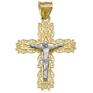 14K Yellow Gold Cross With Whit Gold Crucifix 27mm x 47mm  - SKU:60-23