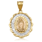 14K Tri-Color Oval Shaped Lady Guadalupe Pendant  26mm X 40mm  - SKU:60-24