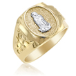 Men's 14K Yellow Gold Ring Accented With White Gold Lady Guadalupe  - SKU:65-40