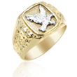 Men's 14K Yellow Gold Ring Accented With White Gold Eagle   - SKU:65-43