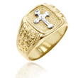 Men's 14K Yellow Gold Ring Accented With White Gold Cross  - SKU:65-46