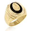 Men's 14K Yellow Gold Onyx Ring Accented With Virgin Guadalupe  - SKU:66-02