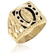 Men's 14K Yellow Gold Onyx Ring Accented With Virgin Guadalupe & Horse Shoe  - SKU:66-03