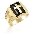 Men's 14K Yellow Gold Onyx Ring Accented With a Cross  - SKU:66-16