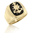 Men's 14K Yellow Gold Onyx Ring Accented With an Anchor  - SKU:66-38