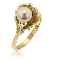 Ladies 14K Yellow Gold Cultured Freshwater Pearl & Diamond Ring - SKU:91-53
