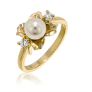Ladies 14K Yellow Gold Cultured Freshwater Pearl & Diamond Ring - SKU:91-54